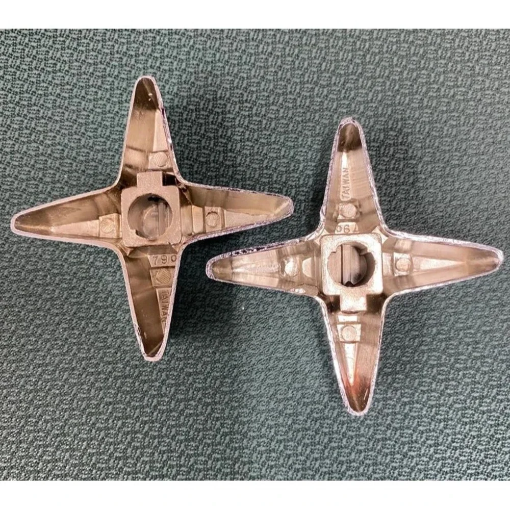 Vintage chrome-plated metal hot and cold atomic star cross style faucet handles